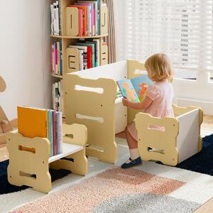 Costway Set 3 pezzi per bambini con 2 sgabelli e tavolo attività, Set tavolo e sedia per bambini per casa e asilo Legno naturale