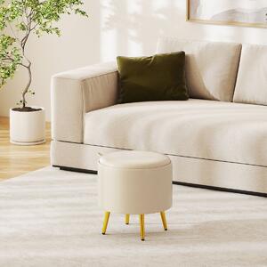 Costway Set di 2 pouf contenitori poggiapiedi rotondi rivestiti in finta pelle con vassoi, Pouf soggiorno e camera da letto