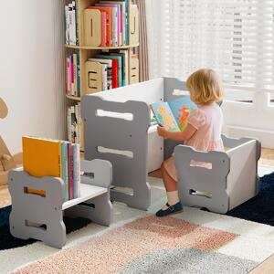 Costway Set 3 pezzi per bambini con 2 sgabelli e tavolo attività, Set tavolo e sedia per bambini per casa e asilo Bianco e grigio