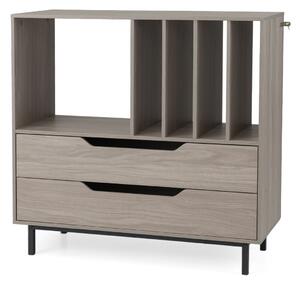 Costway Supporto per giradischi con scomparto aperto 4 ripiani per vinili e 2 cassetti, Supporto Porta vinili retrò Grigio