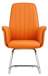 Elegante poltrona da ufficio color arancione con struttura cromata e grande comfort