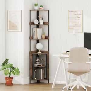Costway Scaffale angolare 6 ripiani libreria angolare 170 cm armadietto, Scaffale angolare industrial per libri ante Marrone