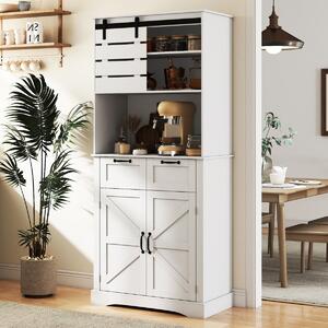 Costway Mobile dispensa da cucina con presa di corrente armadio alto con ante, Mobile supporto per microonde con spazio