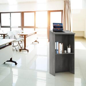 Costway Leggio da 117 cm per oratori con ripiani e fori per cavi, Leggio da pulpito per chiesa in legno per aula Grigio