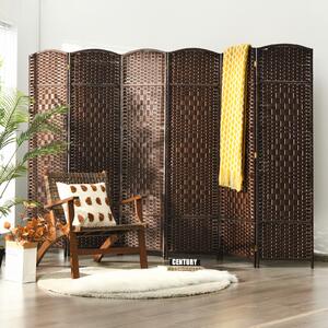 Costway Divisori per ambienti a 6 pannelli alta 180 cm in rattan, Schermo pieghevole per privacy con cornice in legno naturale Marrone