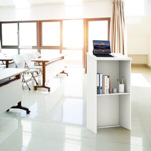 Costway Leggio da 117 cm per oratori con ripiani e fori per cavi, Leggio da pulpito per chiesa in legno per aula Bianco