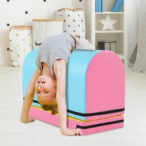 Costway Appetino per capriole mailbox scatola ginnastica ecopelle tappetino rimovibile maniglia casa palestra, Attrezzo sicuro e resistente per bambini 3-10 anni Azzurro