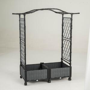 Costway Cassette per piante con irrigazione automatica graticcio e tetto, letto da giardino rialzato su ruote bloccatili rattan impermeabile Grigio