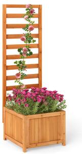 Costway Letto da giardino rialzato in legno con traliccio e fori di drenaggio, Fioriera elevata per piante rampicanti viti fiori verdure interni ed esterni