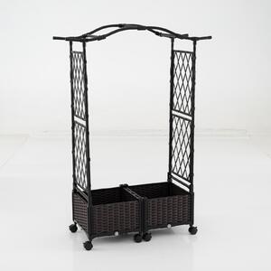 Costway Cassette per piante con irrigazione automatica graticcio e tetto, letto da giardino rialzato su ruote bloccatili rattan impermeabile Marrone