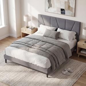 Costway Struttura letto matrimoniale piattaforma silenziosa con testiera regolabile in altezza, Letto piattaforma rivestita in lino 140x200 cm Grigio scuro