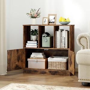 Costway Libreria ante e mobiletto scaffale moderno a 3 livelli per soggiorno studio camera da letto, Scaffale da terra mensola di archiviazione Marrone