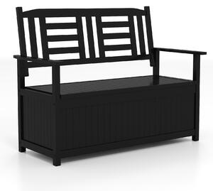 Costway Panca contenitore per patio divanetto in legno con schienale e braccioli, Panca contenitore per patio 185 L Nero