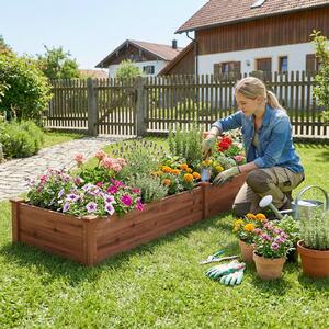 Costway Fioriera rettangolare da esterno in legno, Orto rialzato da giardino per ortaggi fiori piante aromatiche e frutta Caffè
