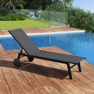 Costway Sdraio patio ruote poltrona reclinabile 6 posizioni schienale regolabile, Sdraio tessuto traspirante prendisole piscina terrazza giardino Grigio