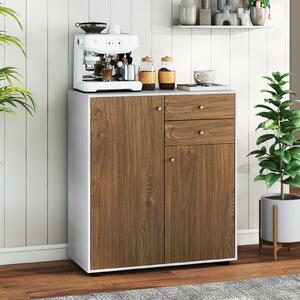 Costway Credenza buffet cucina 2 cassetti 2 ante 3 ripiani regolabili, Armadietto bar caffè organizzatore moderno rustico pranzo soggiorno ingresso Marrone