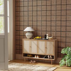 Costway Set 4 pannelli acustici 62x62cm 9 tavole legno quadrate assorbente sonoro, Pannelli riduzione rumore decorazione soffitto parete
