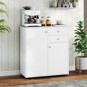 Costway Credenza buffet cucina 2 cassetti 2 ante 3 ripiani regolabili, Armadietto bar caffè organizzatore moderno rustico pranzo soggiorno ingresso Bianco