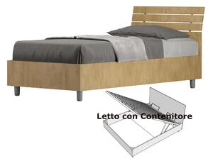 Letto Singolo con Contenitore, Design a DOGHE e Testata Inclinata Modello ANKEL Dimensioni 80x190 cm Posizionabile in Poco Spazio Essenziale Colore Quercia