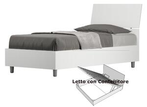 Letto Singolo con Contenitore, Design Testata Inclinata Modello DEMAS Dimensioni 80x190 cm Posizionabile in Poco Spazio Essenziale Colore Bianco Frassino