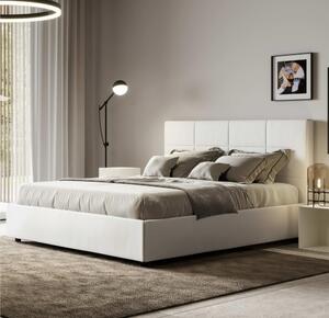 Letto Matrimoniale alla Francese giroletto imbottito Modello MIKA Dimensioni 140x190 cm Testata con trame geometriche rettangolari Bassa Colore Bianco