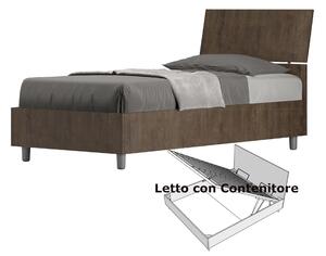 Letto Singolo con Contenitore, Design Testata Inclinata Modello DEMAS Dimensioni 80x190 cm Posizionabile in Poco Spazio Essenziale Colore Noce
