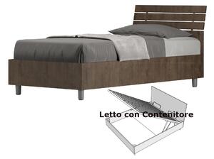 Letto Singolo con Contenitore Design a DOGHE e Testata Inclinata Modello ANKEL Dimensioni 80x190 cm Posizionabile in Poco Spazio Essenziale Colore Noce