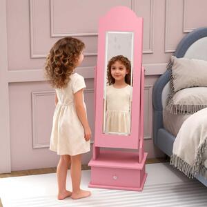 Costway Armadietto gioielli bambini luci specchio figura intera 2 angoli inclinabili, Organizzatore armadio principessa camera sala giochi Rosa