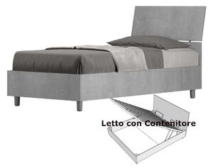 Letto Singolo con Contenitore, Design Testata Inclinata Modello DEMAS Dimensioni 80x190 cm Posizionabile in Poco Spazio Essenziale Colore Cemento