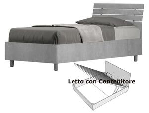 Letto Singolo con Contenitore Design a DOGHE e Testata Inclinata Modello ANKEL Dimensioni 80x190 cm Posizionabile in Poco Spazio Essenziale Colore Cemento