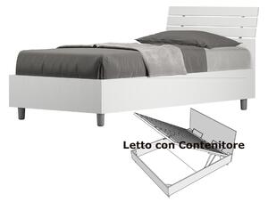 Letto Singolo con Contenitore, Design a DOGHE e Testata Inclinata Modello ANKEL Dimensioni 80x190 cm Posizionabile in Poco Spazio Essenziale Colore Bianco Frassino