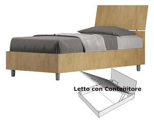 Letto Singolo con Contenitore, Design Testata Inclinata Modello DEMAS Dimensioni 80x190 cm Posizionabile in Poco Spazio Essenziale Colore Quercia