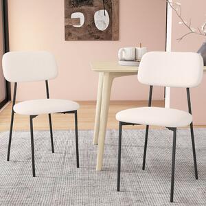 Costway Sedia pranzo 4 pz cucina tessuto lino metallo gambe imbottito, Sedia cotone schienale curvo senza braccioli sala pranzo soggiorno ufficio