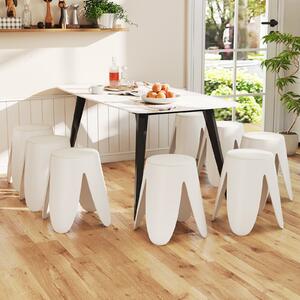 Costway Sgabello impilabile 8 pz plastica senza schienale portatile bianco, Sgabello senza montaggio scuola aula studenti adulti soggiorno casa