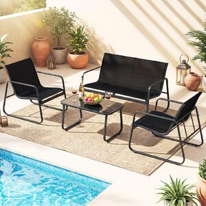 Costway Mobili esterno 4 pz salotto patio cuscini morbidi tavolino vetro temperato, Mobili sedie giardino veranda balcone cortile