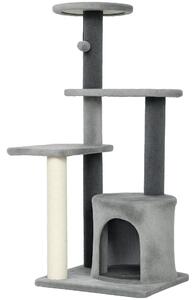 PawHut Albero per Gatti Multilivello Alto 103 cm con Pali Tiragraffi in Sisal, Casetta e Pallina in Peluche, Grigio | Aosom Italy