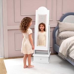 Costway Armadietto gioielli bambini luci specchio figura intera 2 angoli inclinabili, Organizzatore armadio principessa camera sala giochi Bianco