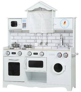 Cucina Giocattolo per Bambini 3-6 Anni con Set di Accessori Lavandino e Manopole con Suoni in Legno Bianco
