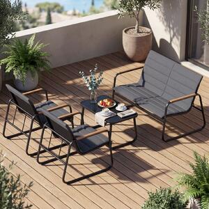 Costway Mobili esterno 4 pz conversazione patio cuscini morbidi tavolino vetro temperato, Mobili sedie giardino veranda balcone giardino cortile