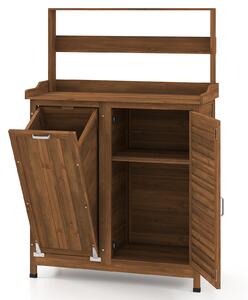 Costway Mobiletto legno giardinaggio patio esterno ripiano regolabile, Mobiletto contenitore ribalta workstation piantare porta prato