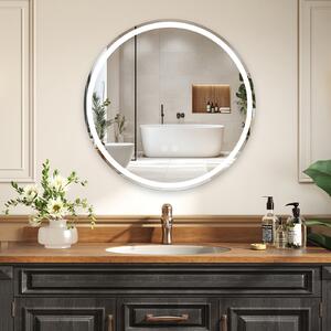 Costway Specchio rotondo led bagno parete luminosità regolabile touch, Specchio vetro temperato memoria anti-appannamento design moderno 80 cm
