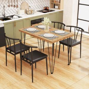 Costway Set pranzo 5 pz tavolo cucina rettangolare industriale 4 sedie senza braccioli, Set seduta imbottita schienale raggiera mobili salvaspazio sala pranzo soggiorno