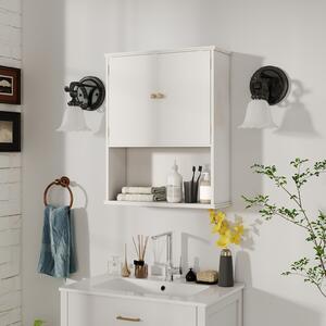 Costway Armadietto muro bagno medico 2 ante ripiano aperto regolabile, Armadietto organizer salvaspazio sopra water lavanderia cucina Bianco