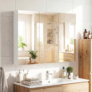 Costway Armadietto bagno specchio 3 ante parete incasso medicinali 6 scomparti, Armadietto effetto legno struttura legno robusta 87cm