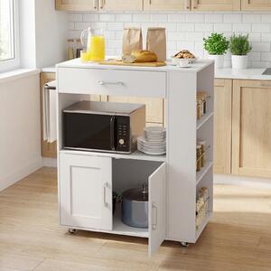 Costway Isola cucina mobile carrello ruote bloccatili cubo 2 vie, Carrello ripiani laterali cassetto porta asciugamani soggiorno sala pranzo