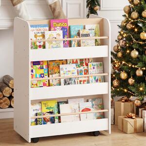 Costway Libreria bambini 3 ripiani ruote doppia faccia carrello portaoggetti, Libreria legno 8 cubi aperti libri sala giochi nido aula