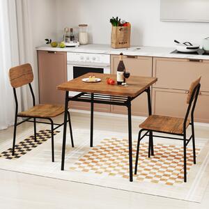Costway Set da pranzo 3 pezzi per angolo colazione, Tavolo e sedie da cucina quadrato con scaffale di stoccaggio Marrone