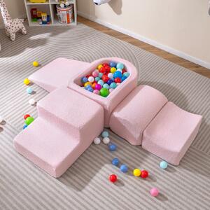 Costway Blocchi schiuma arrampicata bambini set morbido 5 pezzi vasca palline, Blocchi gioco indoor schiuma arrampicata bambini palline non incluse Rosa
