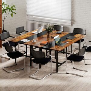 Costway Tavolo conferenza 100cm quadrato piano rinforzato metallica robusta, Tavolo industriale riunioni 4 persone ufficio sala riunioni Marrone