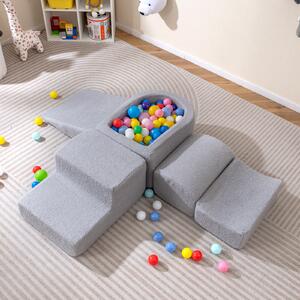 Costway Blocchi schiuma arrampicata bambini set morbido 5 pezzi vasca palline, Blocchi gioco indoor schiuma arrampicata bambini palline non incluse Grigio